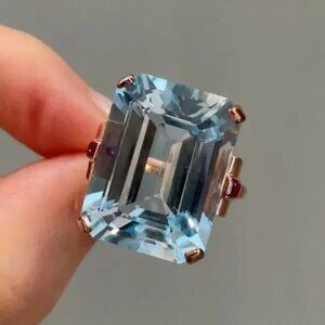 14ct Emerald Cut Aquamarine Vintage Cocktail Ring Ring Size 7.0(U.S)